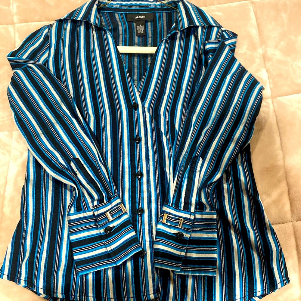 Alfani Women’s Blue Striped Shirt - Picture 3 of 5